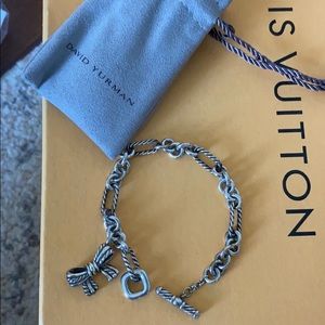 David Yurman Figaro Chain Link Bracelet Bow Charm